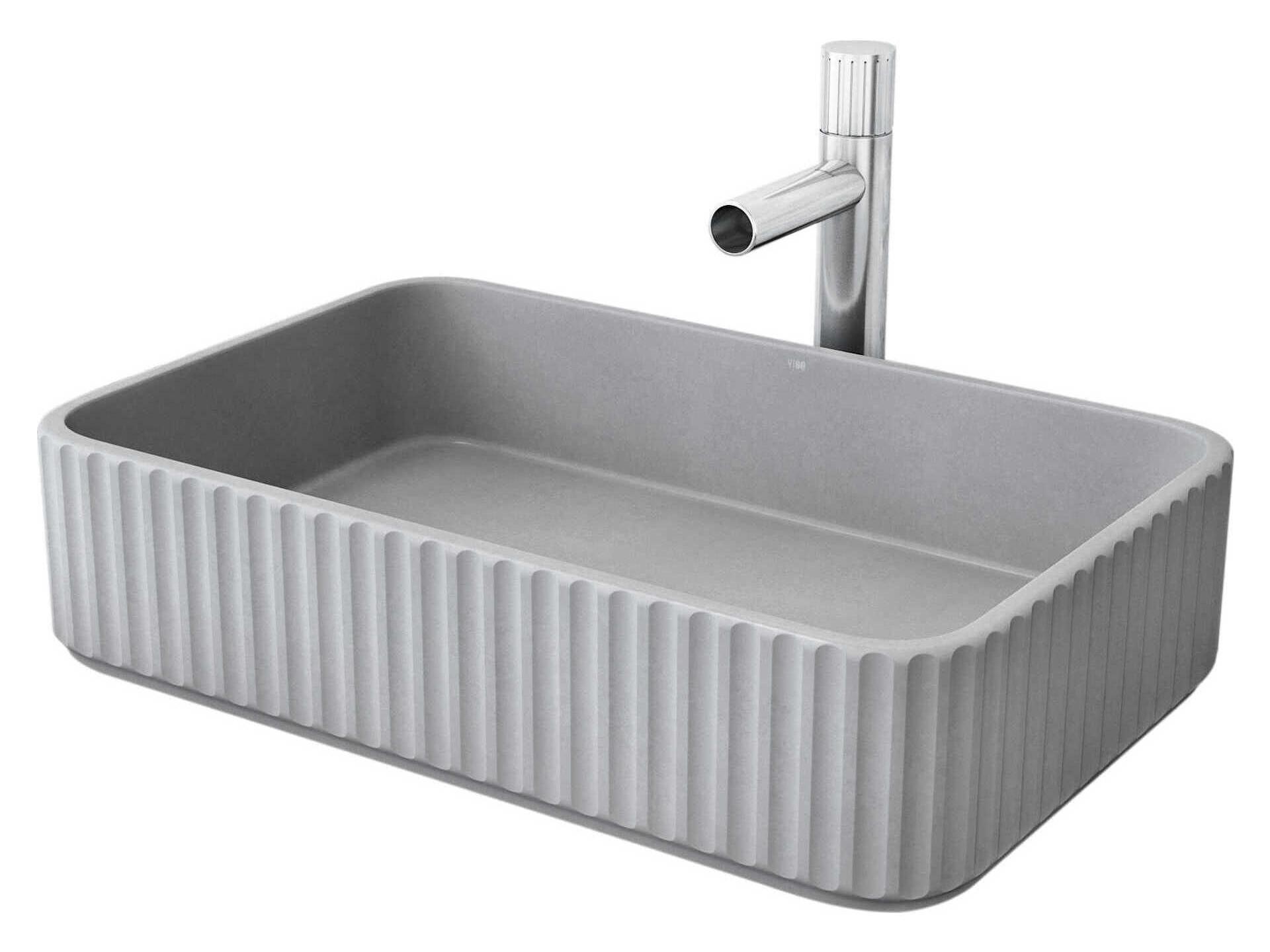 Vigo Windsor Rectangular Fluted Bathroom Vessel Sink with Ashford Faucet and Pop-Up Drain