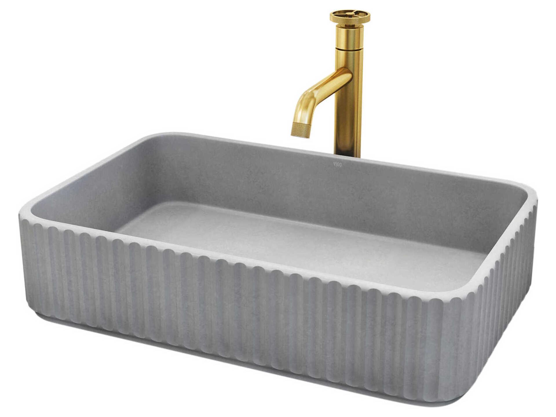Vigo Windsor Rectangular Bathroom Vessel Sink with Cass Faucet and Pop-Up Drain