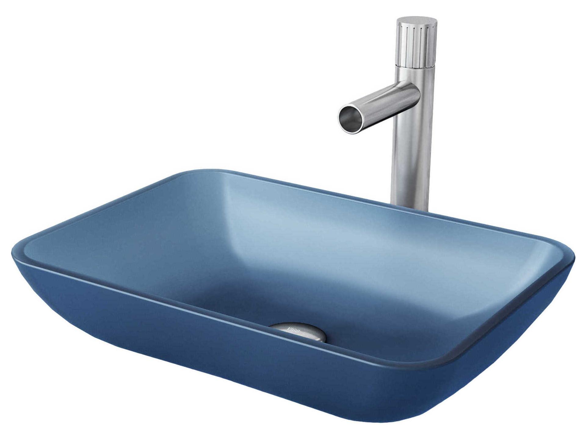 Vigo Sottile Royal Blue Rectangular Bathroom Vessel Sink with Ashford Vessel Faucet and Pop-Up Drain