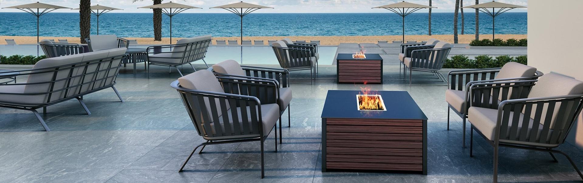 commercial patio tables with sun umbrella MFSTUDIO 5 Pcs Dining Set Umbrella(Orange Red) The teak wood tabletop features a central umbrella hole and pairs beautifully with 8 aluminum chairs featuring teak wood accents Wholesale Outdoor Garden Patio Furniture