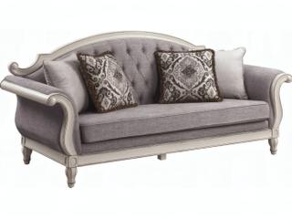 Florian Gray Fabric Antique White Upholstered Sofa