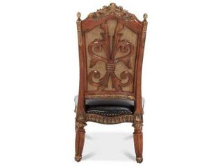 Michael Amini Villa Valencia Leather Birch Wood Brown Upholstered Side Dining Chair