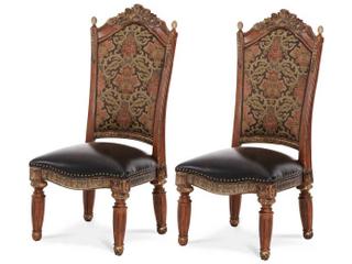 Michael Amini Villa Valencia Leather Birch Wood Brown Upholstered Side Dining Chair