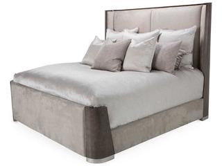 Luxecor Gilded Cement Gray Upholstered King Panel Bed