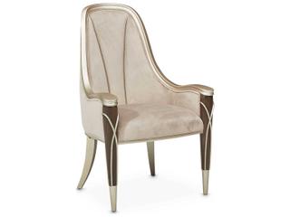 Luxecor Gilded Birch Wood Beige Velvet Upholstered Arm Dining Chair