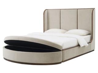 Cameron 83" Storage Bench Cashmere Dove Performance Fabric Medium Mocha Wod Finsih