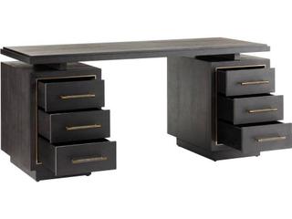 Arteriors Home Ebony Antique Brass Black Oak Wood Executive Desk Wixom