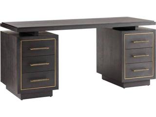 Arteriors Home Ebony Antique Brass Black Oak Wood Executive Desk Wixom