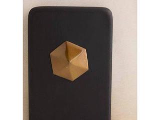 Arteriors Home Ivonne White Ebony Antique Brass Black Leather Ottoman