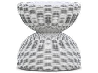 Azzurro Living Cabo Beach White Wicker Round Outdoor Patio End Table