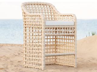 Azzurro Living Kiawah Almond All-Weather Wicker Outdoor Counter Stool with Cloud Cushion