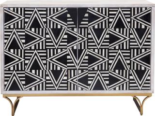 Bassett Mirror Mango Wood Sandblasted White Wash Black Bone Wine Bar Cabinet