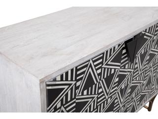 Bassett Mirror Mango Wood Sandblasted White Wash Black Bone Wine Bar Cabinet
