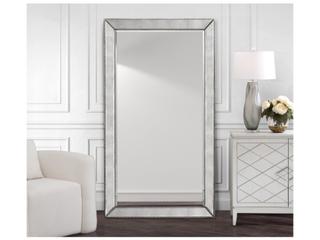 Bassett Mirror Beaded Silver Rectangular Floor Mirror