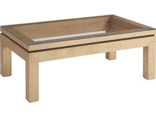 Barclay Butera Newport Harbor Raffia Rectangular Glass Sandstone Cocktail Table