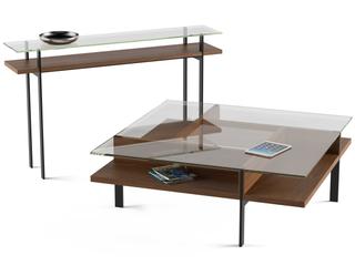 BDI Terrace Square Glass Natural Walnut Coffee Table
