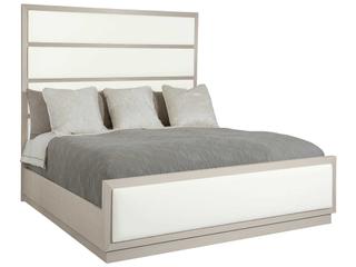 Axiom Linear Gray Beige Poplar Wood Upholstered Queen Panel Bed