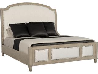 Santa Barbara Sandstone Beige Oak Wood Upholstered Queen Sleigh Bed
