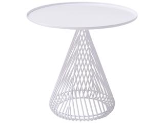 Outdoor Cono Galvanized Iron White Round End Table with Tray Top
