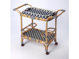 Butler Specialty Company Selena Blue Rattan Mobile Bar Cart with Removable Tray
