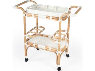 Selena Rattan Serving Cart in White with Removable Tray