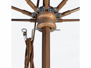 California Patio Umbrella Custom Madera Series Faux Wood Aluminum Market 11 Foot Octagon Pulley Lift Patio Umbrella