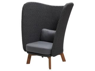 Peacock Dark Grey Soft Rope Wing Highback Chair W/Teak Legs