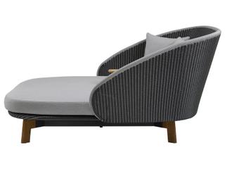 Cane Line Outdoor Peacock Teak/Grey/Light Grey Soft Rope Lounge Daybed in Grey