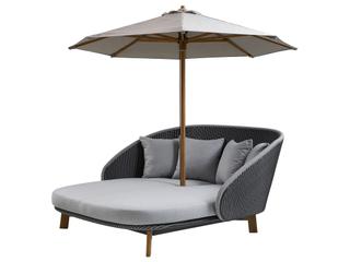 Cane Line Outdoor Peacock Teak/Grey/Light Grey Soft Rope Lounge Daybed in Grey