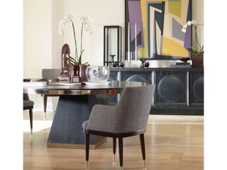 Century Furniture Corso Round Wood Black Cerused Champagne Dining Table