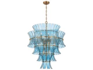 Crystorama Abigail 21-Light Aged Brass Blue Tiered Chandelier