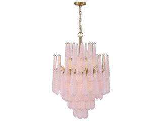 Crystorama Ollie 16-Light Aged Brass Pink Candelabra Chandelier