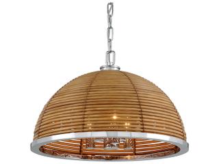 Corbett Lighting Carayes 3-Light Natural Rattan Stainless Steel Brown Dome Chandelier