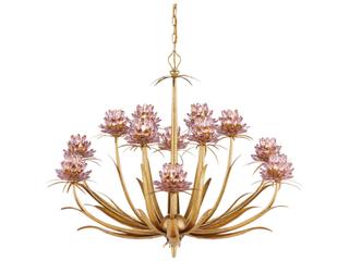 Currey & Company Marilee 12-Light Pink Dutch Gold Leaf Chandelier