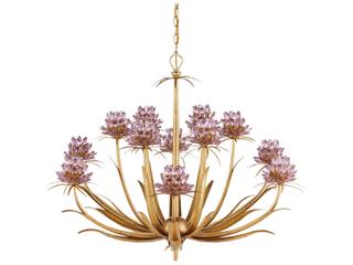 Currey & Company Marilee 12-Light Pink Dutch Gold Leaf Chandelier