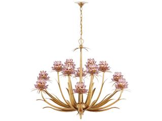Currey & Company Marilee 12-Light Pink Dutch Gold Leaf Chandelier
