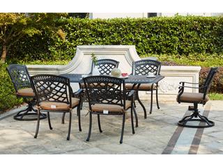 Darlee Outdoor Living Sedona Cast Aluminum 7-Piece Dining Set (with 2 Swivel Rockers) with Cushions and 42 x 72'' Rectangular Dining Table