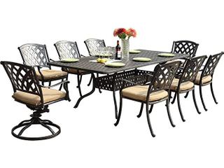 Darlee Outdoor Living Ocean View 9-Piece Patio Dining Set (with 2 Swivel Rockers) with Cushions and 42 x 92'' Rectangular Dining Table