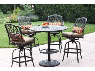 Darlee Outdoor Living Elisabeth Cast Aluminum 5-Piece Bar Set with Cushions and 42'' Round Pedestal Bar Table