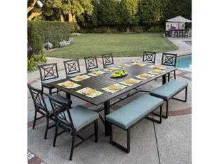 Atlantis 11-Piece Walnut Aluminum Extension Dining Set with Spa Cushions