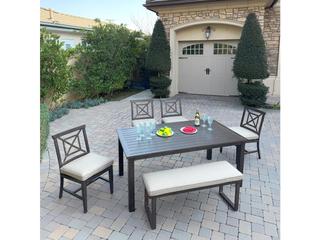 Atlantis Cast Aluminum 6-Piece Rectangular Dining Set in Walnut Beige