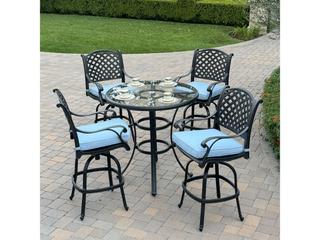 Nassau 5-Piece Cast Aluminum Patio Bar Set with Navy Blue Cushions