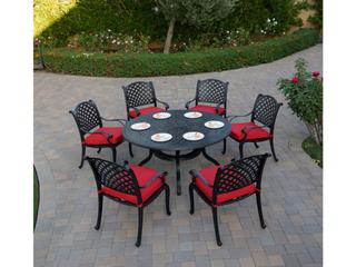 Nassau Cast Aluminum 7-Piece Patio Dining Set with Sesame Cushions