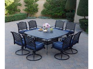 Nassau Cast Aluminum 9-Piece Patio Dining Set with 64-Inch Square Table