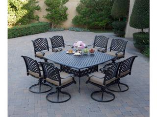 Nassau 9-Piece Cast Aluminum Square Patio Dining Set with Swivel Rockers
