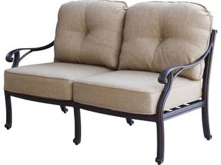 Darlee Outdoor Living Nassau Cast Aluminum Antique Bronze 4 Piece Lounge Set in Beige Canvas Cushions with 46''W x 31''D Oval Coffee Table