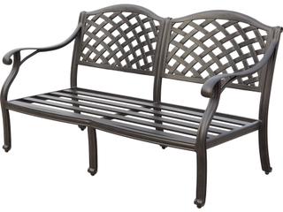 Darlee Outdoor Living Nassau Cast Aluminum Antique Bronze 4 Piece Lounge Set in Beige Canvas Cushions with 46''W x 31''D Oval Coffee Table