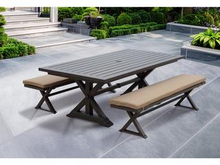 Darlee Outdoor Living Brooklyn Aluminum Multibrown 3 Piece Dining Set in Sesame Cushions with 86''W x 44''D Rectangular Dining Table