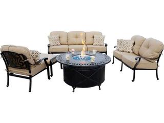 Darlee Outdoor Living Elisabeth Cast Aluminum Antique Bronze 5 Piece Fire Pit Deep Seating Lounge Set