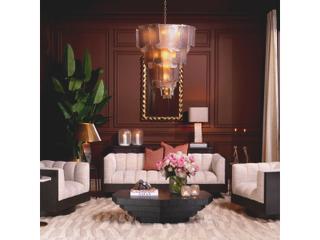 Eichholtz Asinara L Antique Brass Smoke Glass Chandelier